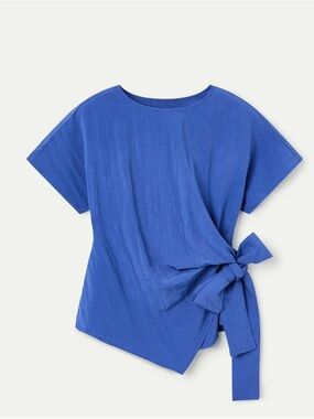 New York & Company Cobalt Blue Side-Tie Short Sleeve Top